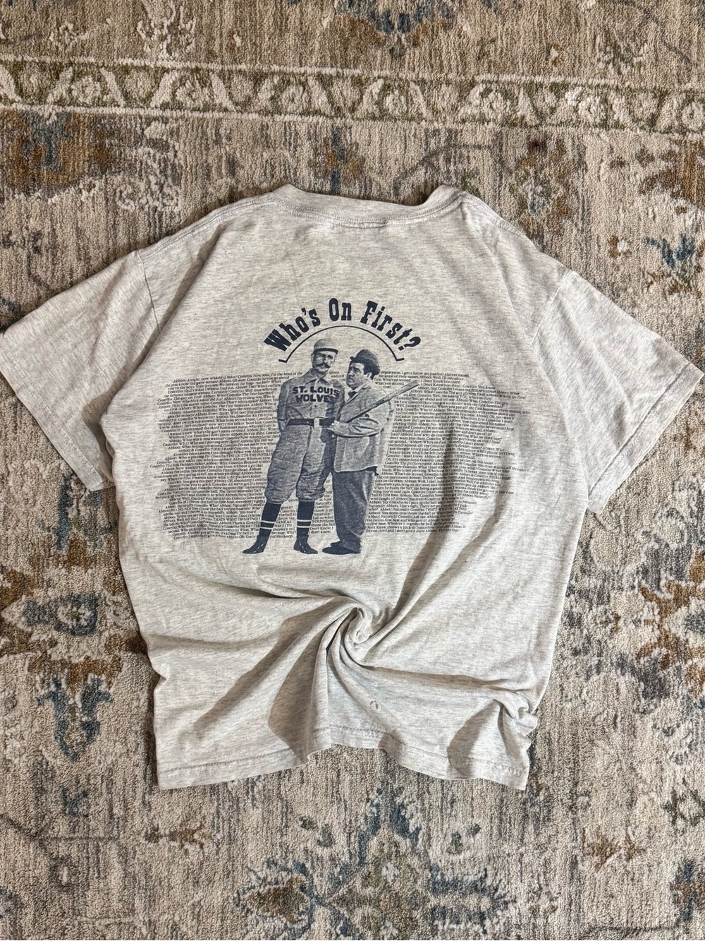 Who’s On First? Graphic Back Print Men’s T-Shirt - Light Heather Gray